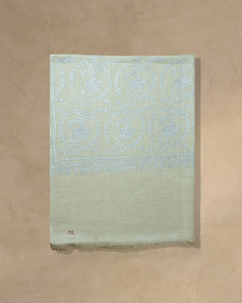 Pasture Dun Baby Cashmere Stole — Olive Green stole from the Ashwaa Icons collection