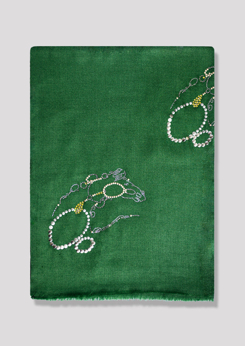 Spur Glint Wool Stole — Green stole from the Ashwaa Equestrian collection