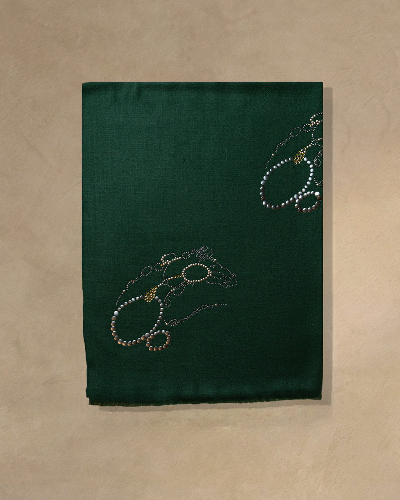 Spur Glint Wool Stole — Green stole from the Ashwaa Equestrian collection
