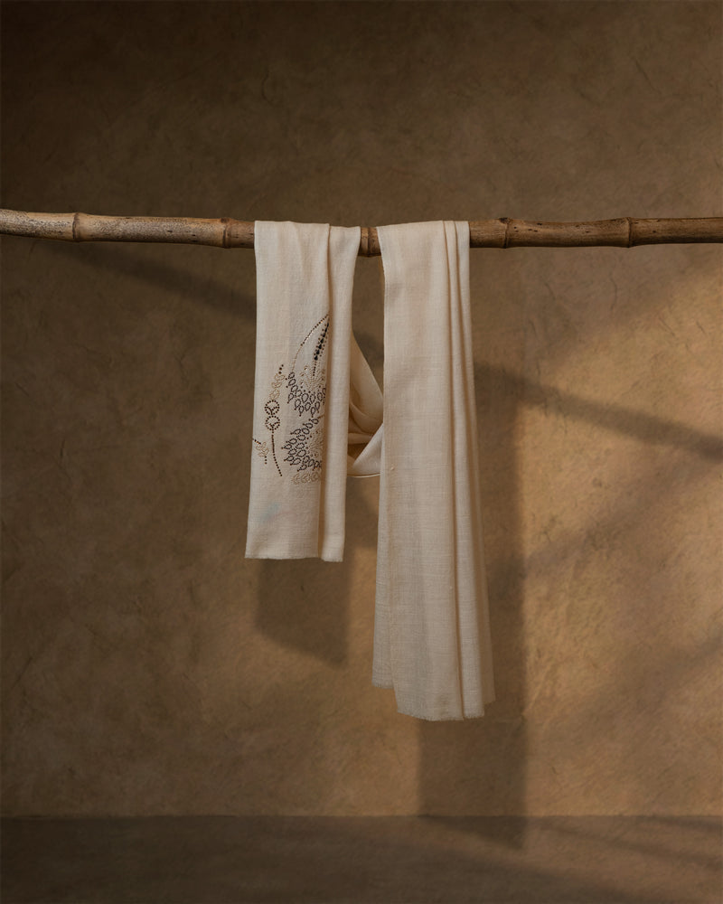 Pirouette Gilt Cashmere Stole — Cream stole from the Ashwaa Dressage collection