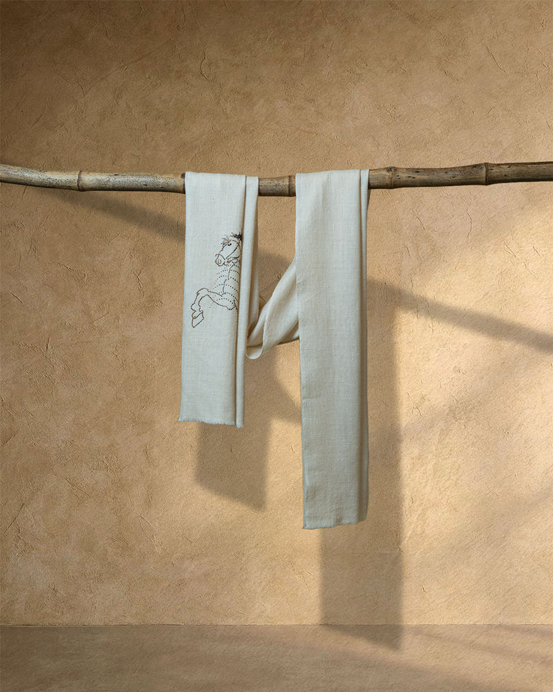 Vault Soar Cashmere stole Ivory stole from the Ashwaa Show jumping collection