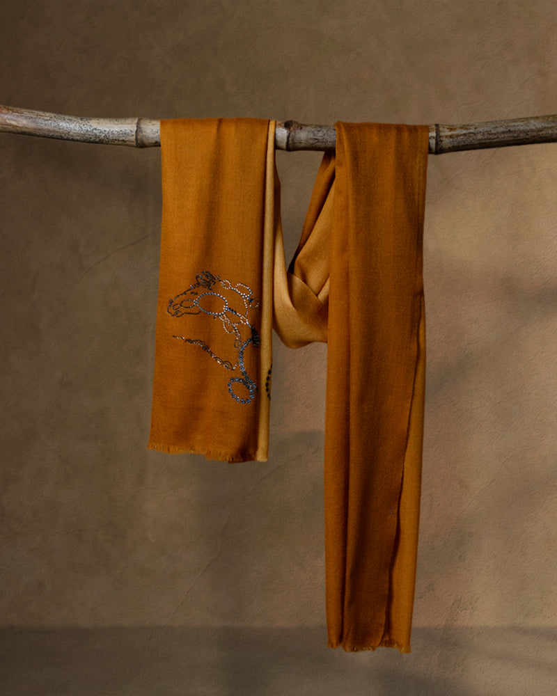 Stirrup Gilt Wool Stole — Mustard stole from the Ashwaa Equestrian collection