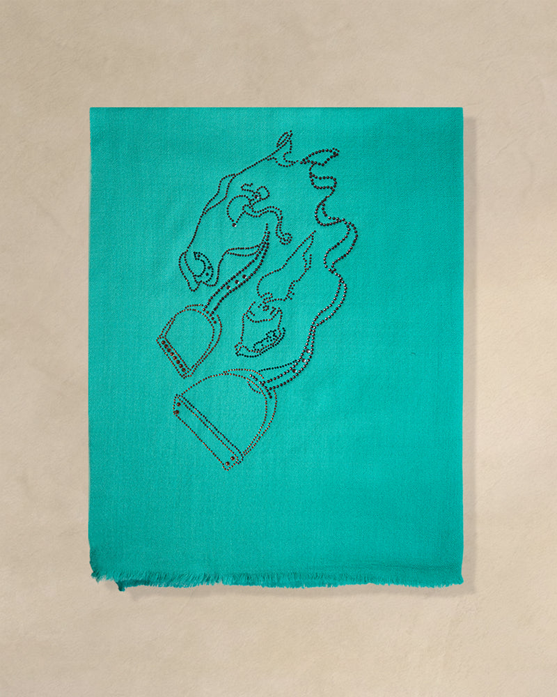 Paddock Gleam Wool Stole — Emerald stole from the Ashwaa Equestrian collection