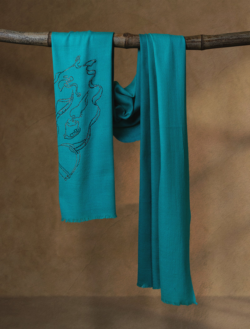 Paddock Gleam Wool Stole — Emerald stole from the Ashwaa Equestrian collection