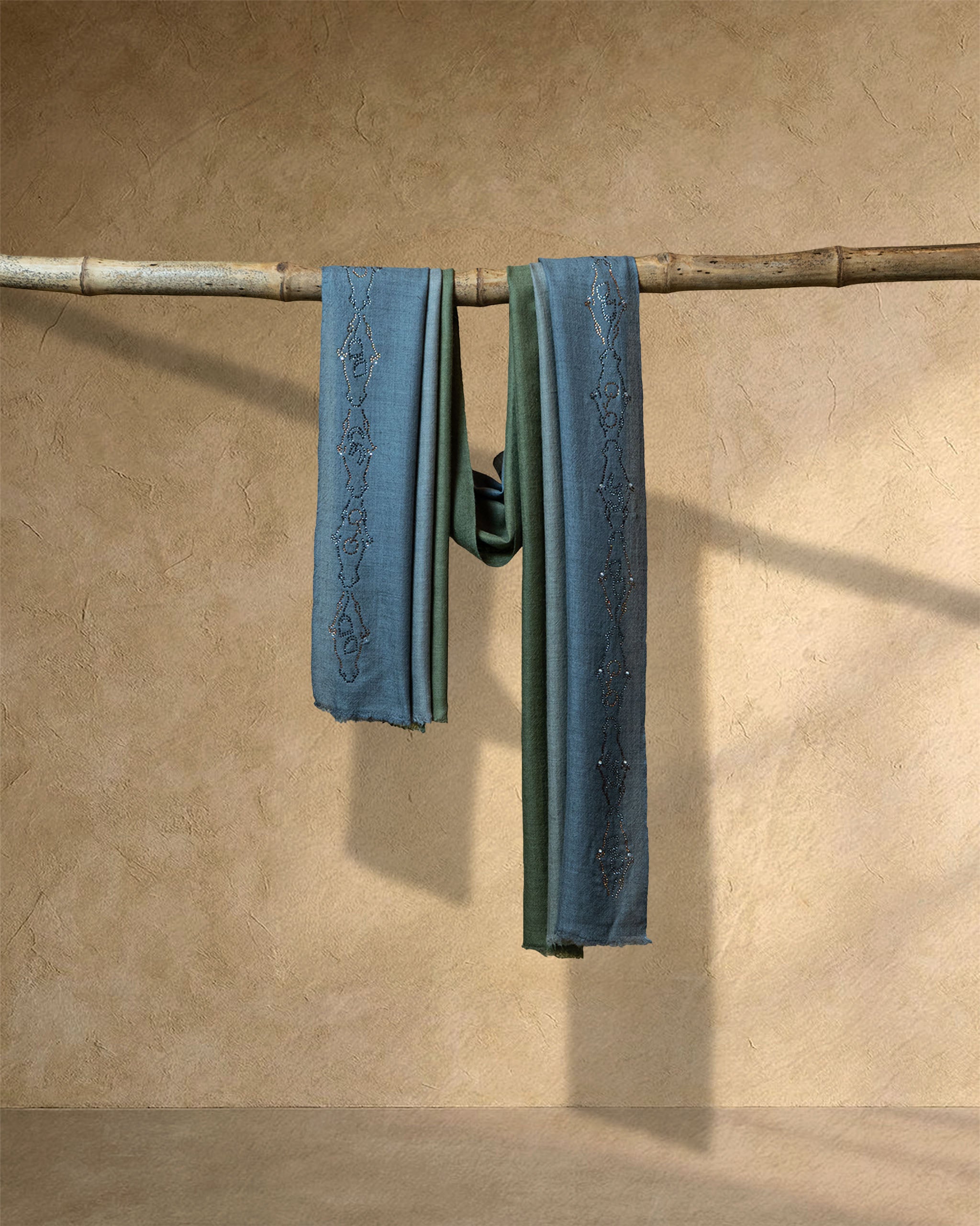 Mist Pommel Cashmere Stole  Grey stole from the Ashwaa Equestrian collection
