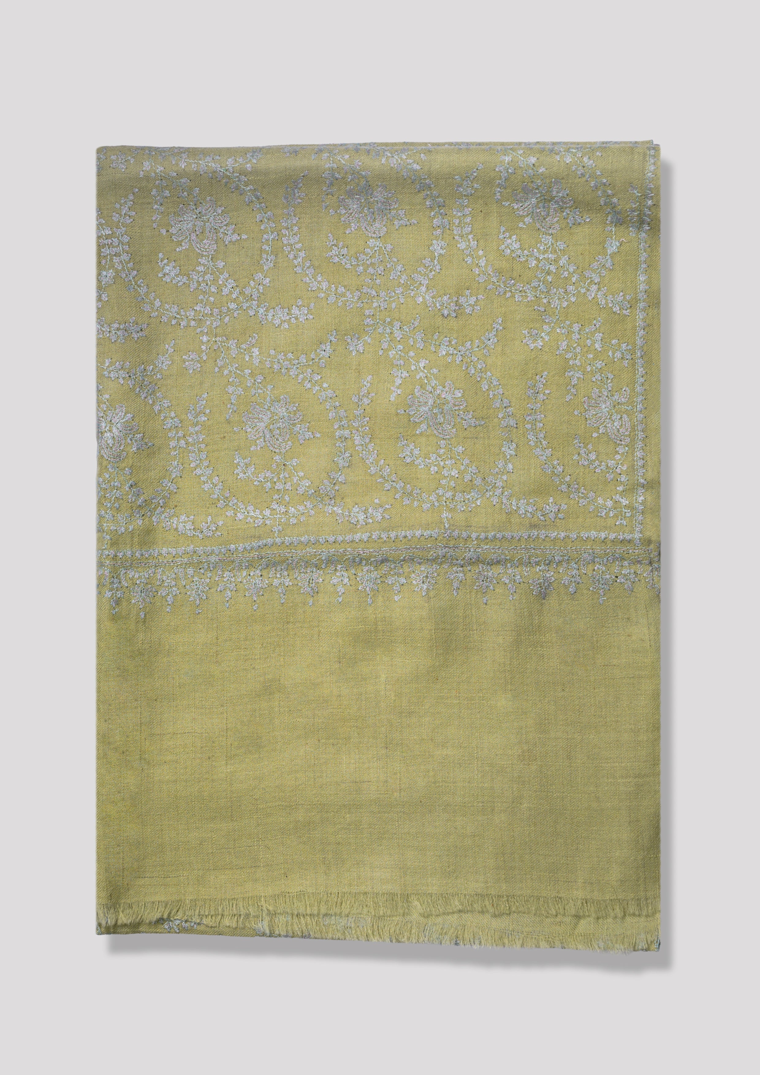 Pasture Dun Baby Cashmere Stole — Olive Green stole from the Ashwaa Icons collection