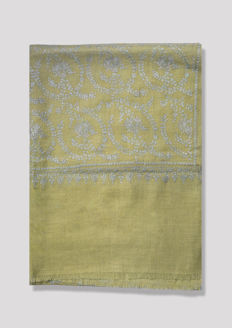 Pasture Dun Baby Cashmere Stole — Olive Green stole from the Ashwaa Icons collection