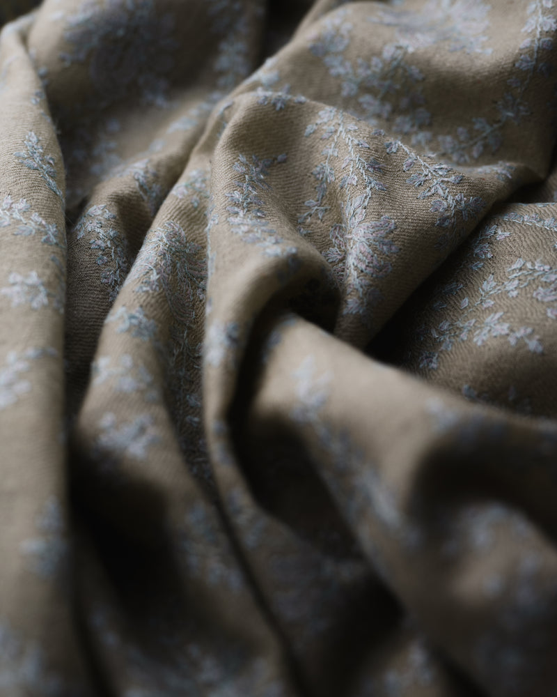 Pasture Dun Baby Cashmere Stole — Olive Green stole from the Ashwaa Icons collection