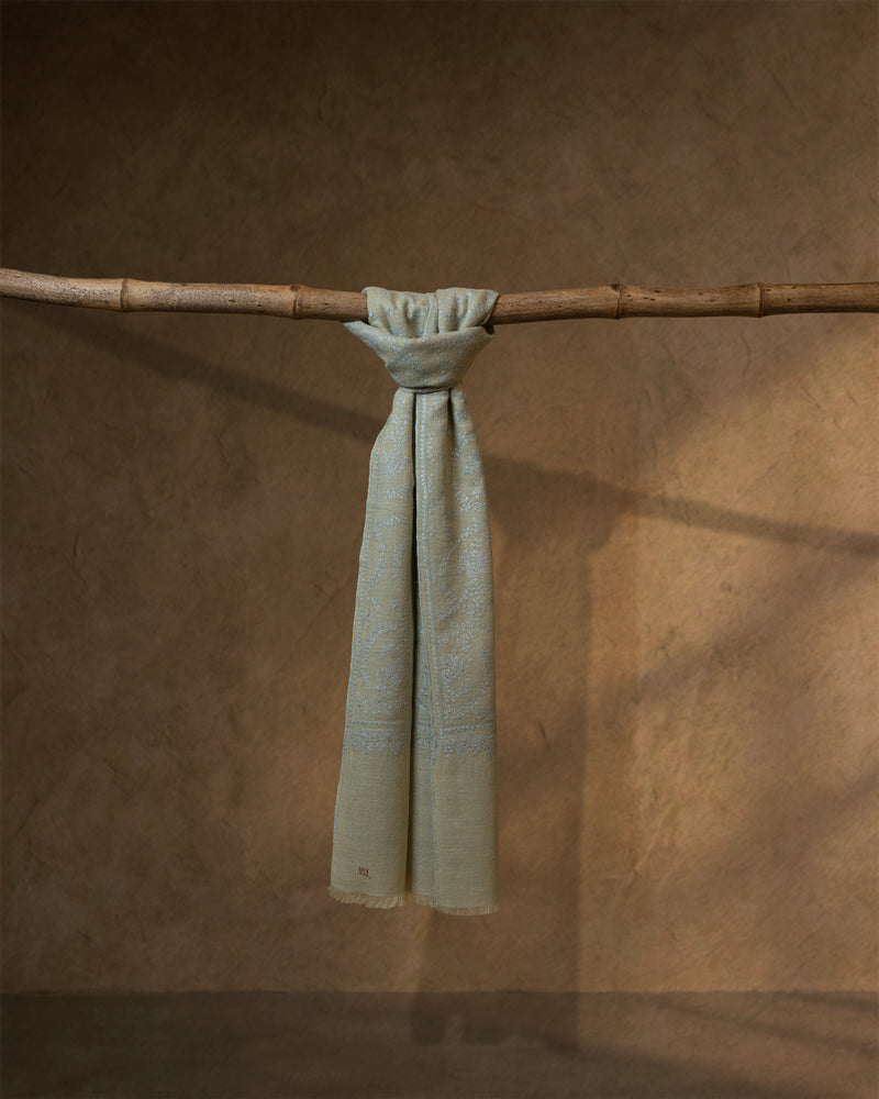 Pasture Dun Baby Cashmere Stole — Olive Green stole from the Ashwaa Icons collection
