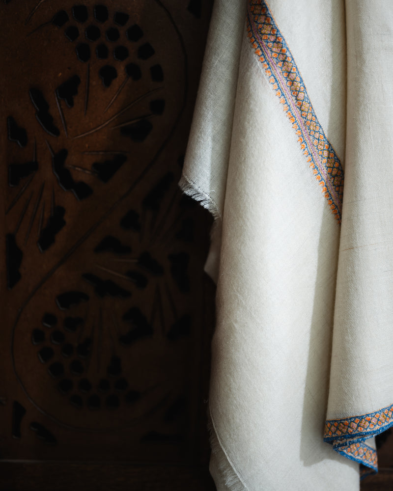 Stirrup Dawn Baby Cashmere Stole — Cream stole from the Ashwaa Icons collection