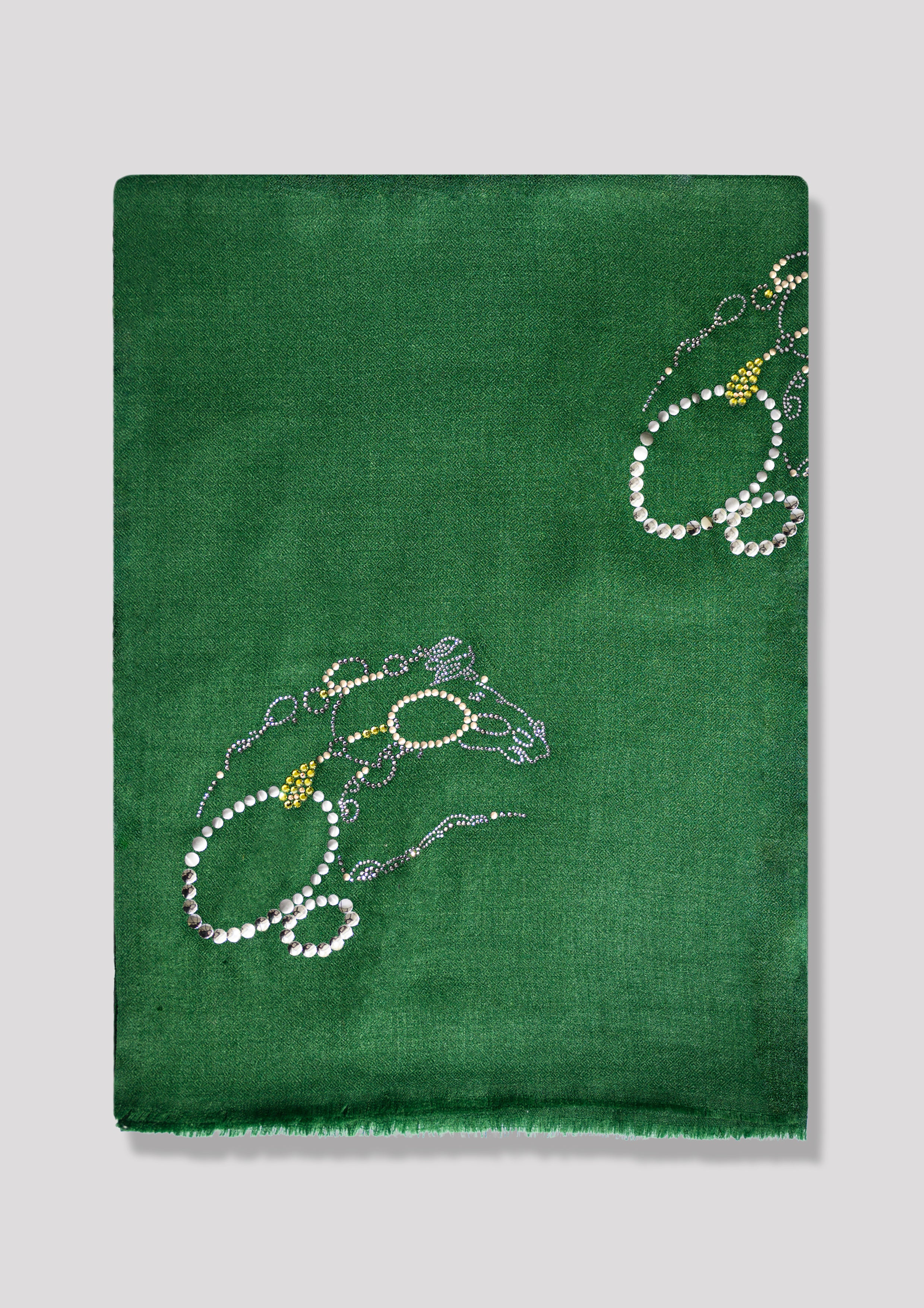 Spur Glint Wool Stole — Green stole from the Ashwaa Equestrian collection