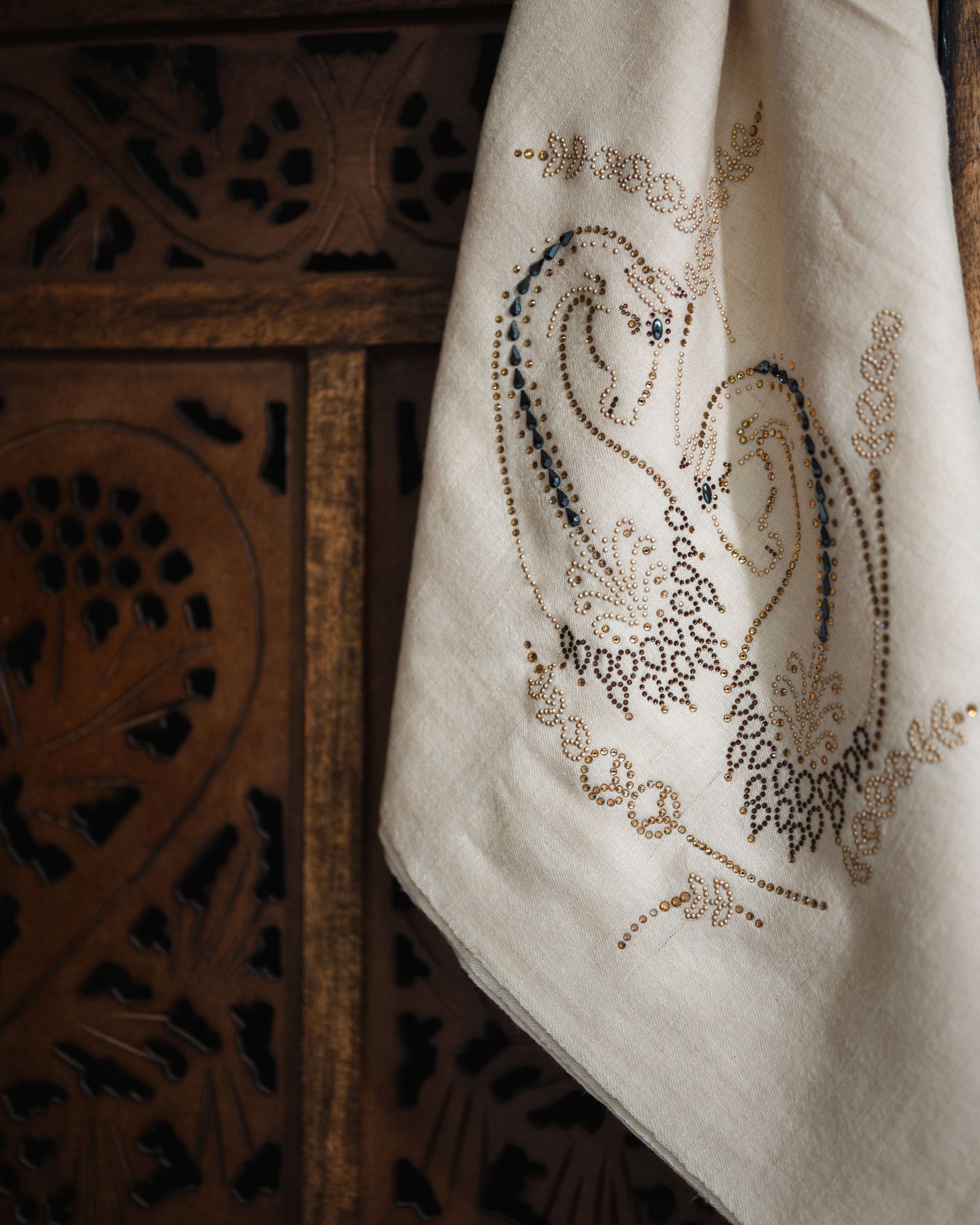 Pirouette Gilt Cashmere Stole — Cream stole from the Ashwaa Dressage collection