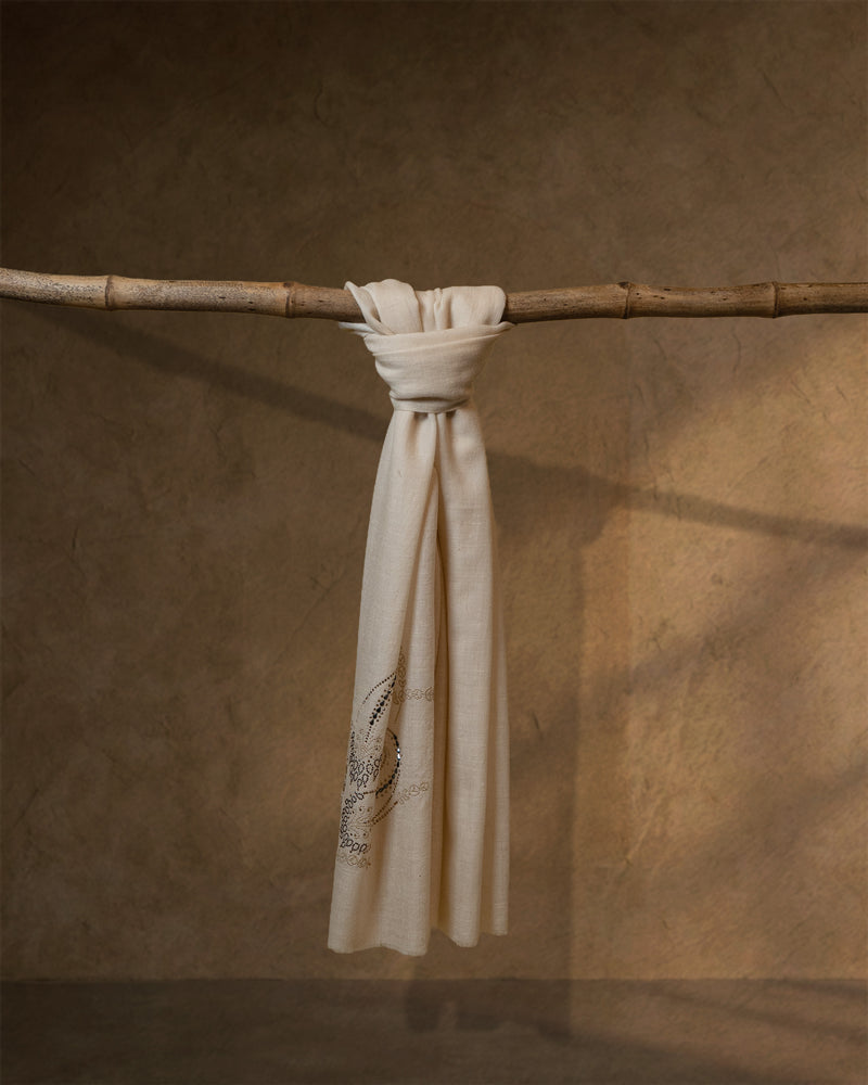 Pirouette Gilt Cashmere Stole — Cream stole from the Ashwaa Dressage collection