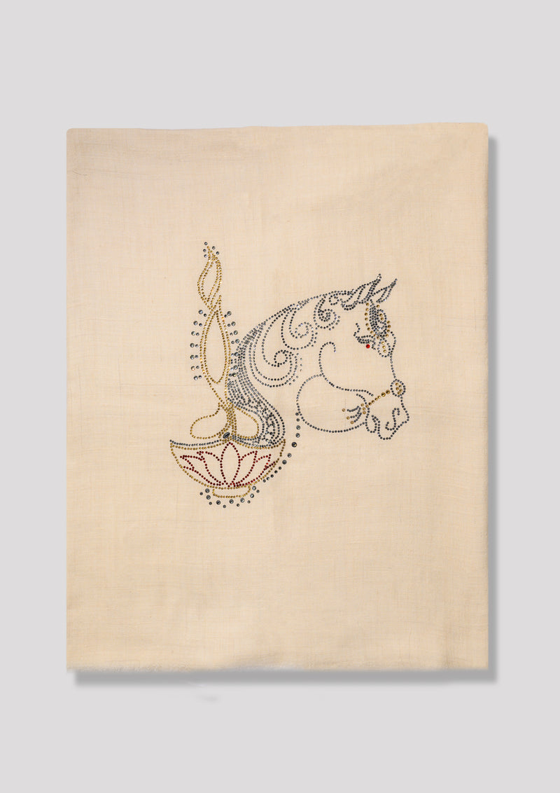 Forelock Flame Cashmere Stole — Cream stole from the Ashwaa Equestrian collection