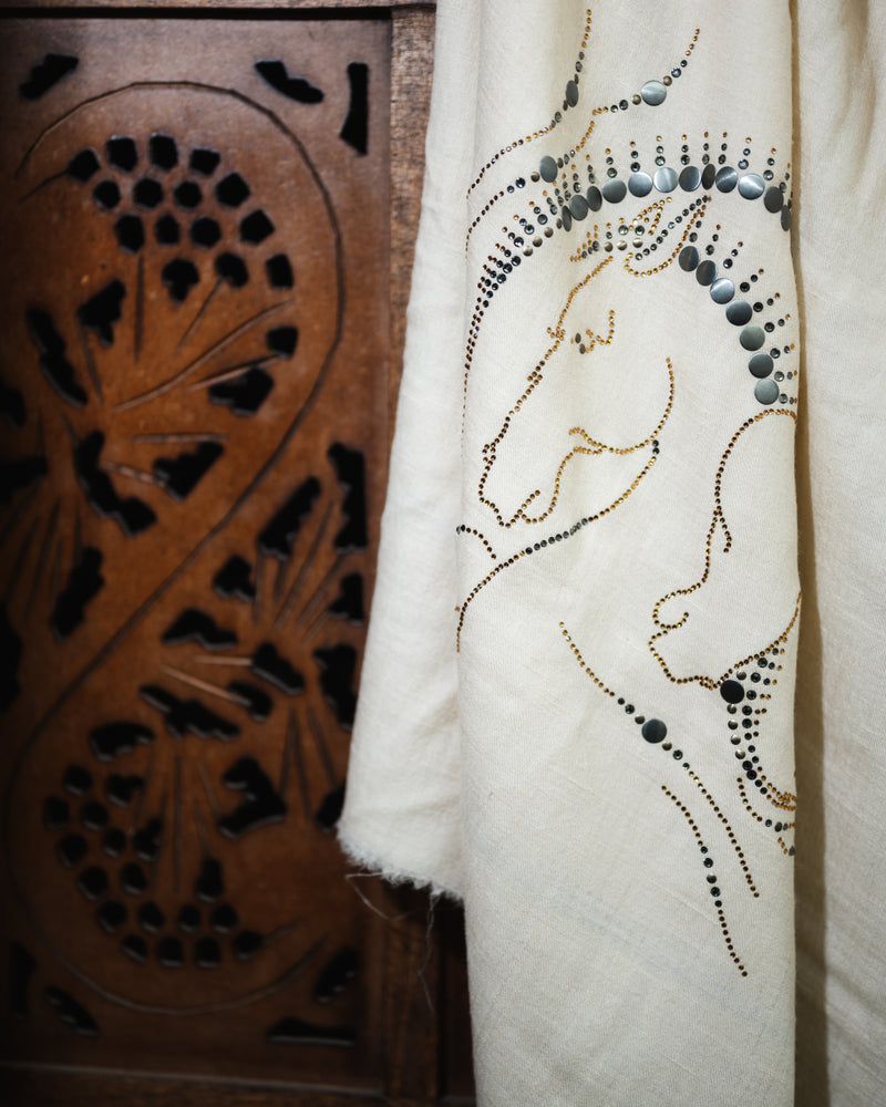 Tempi Frost Cashmere Stole — Cream stole from the Ashwaa Dressage collection