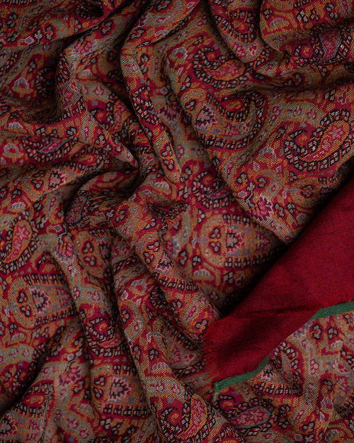 Crimson Jamawar Cashmere Shawl  Burgundy stole from the Ashwaa Icons collection
