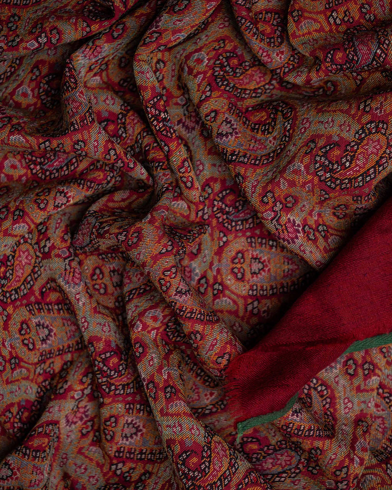 Crimson Jamawar Cashmere Shawl  Burgundy stole from the Ashwaa Icons collection