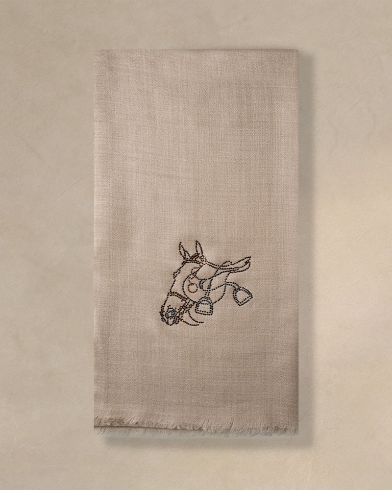 Bridle Glint Wool Shawl — Beige shawl from the Ashwaa Equestrian collection