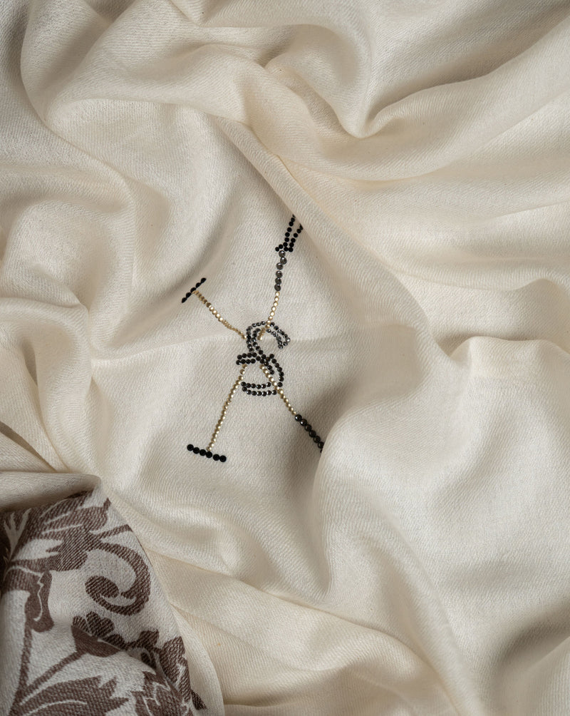 Mallet Glint Wool Stole — Cream stole from the Ashwaa Polo collection