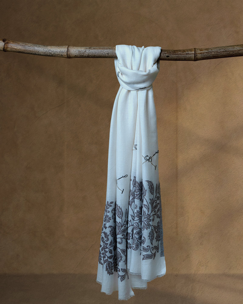 Mallet Glint Wool Stole — Cream stole from the Ashwaa Polo collection