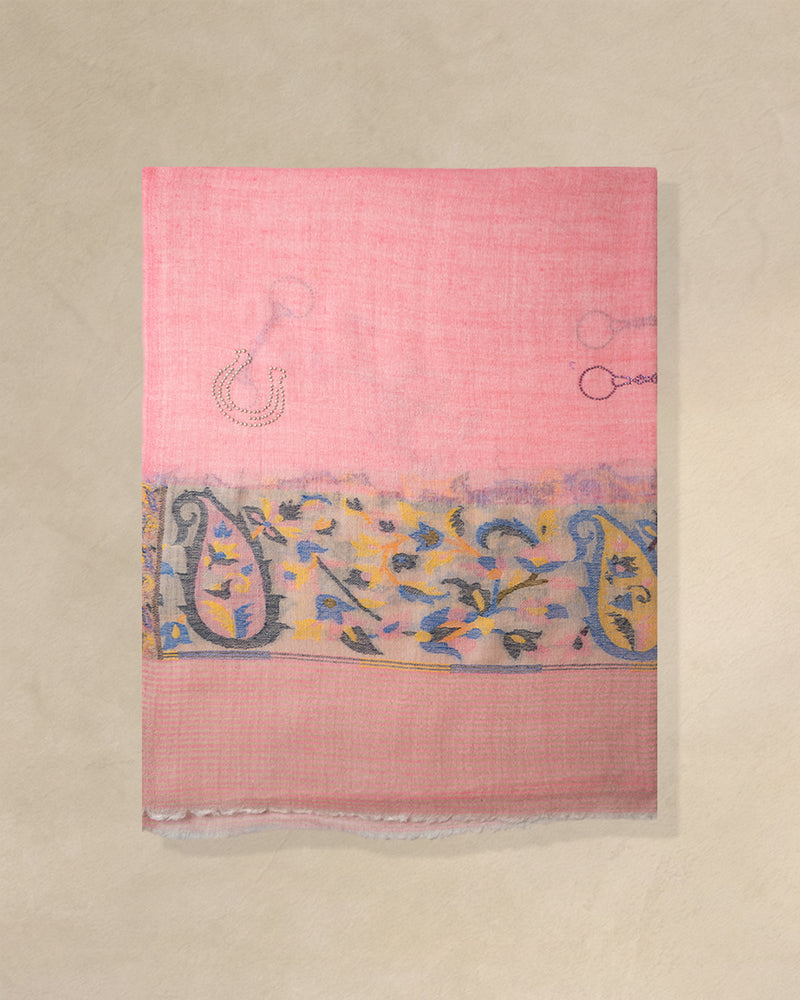 Knee Bloom Wool Stole — Pink stole from the Ashwaa Polo collection