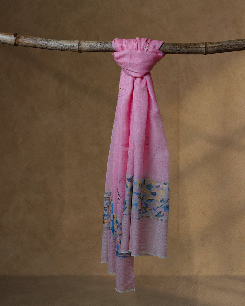 Knee Bloom Wool Stole — Pink stole from the Ashwaa Polo collection