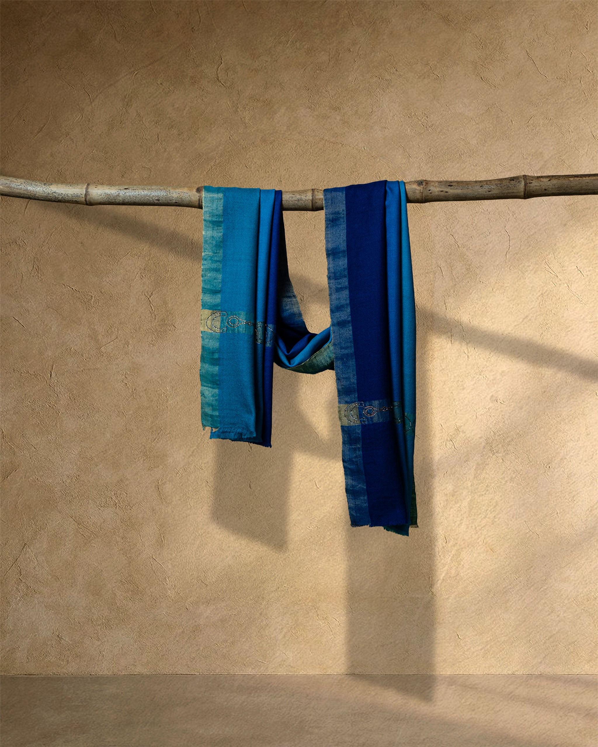 Plume Zari Cashmere Stole  Peacock Blue stole from the Ashwaa Equestrian collection