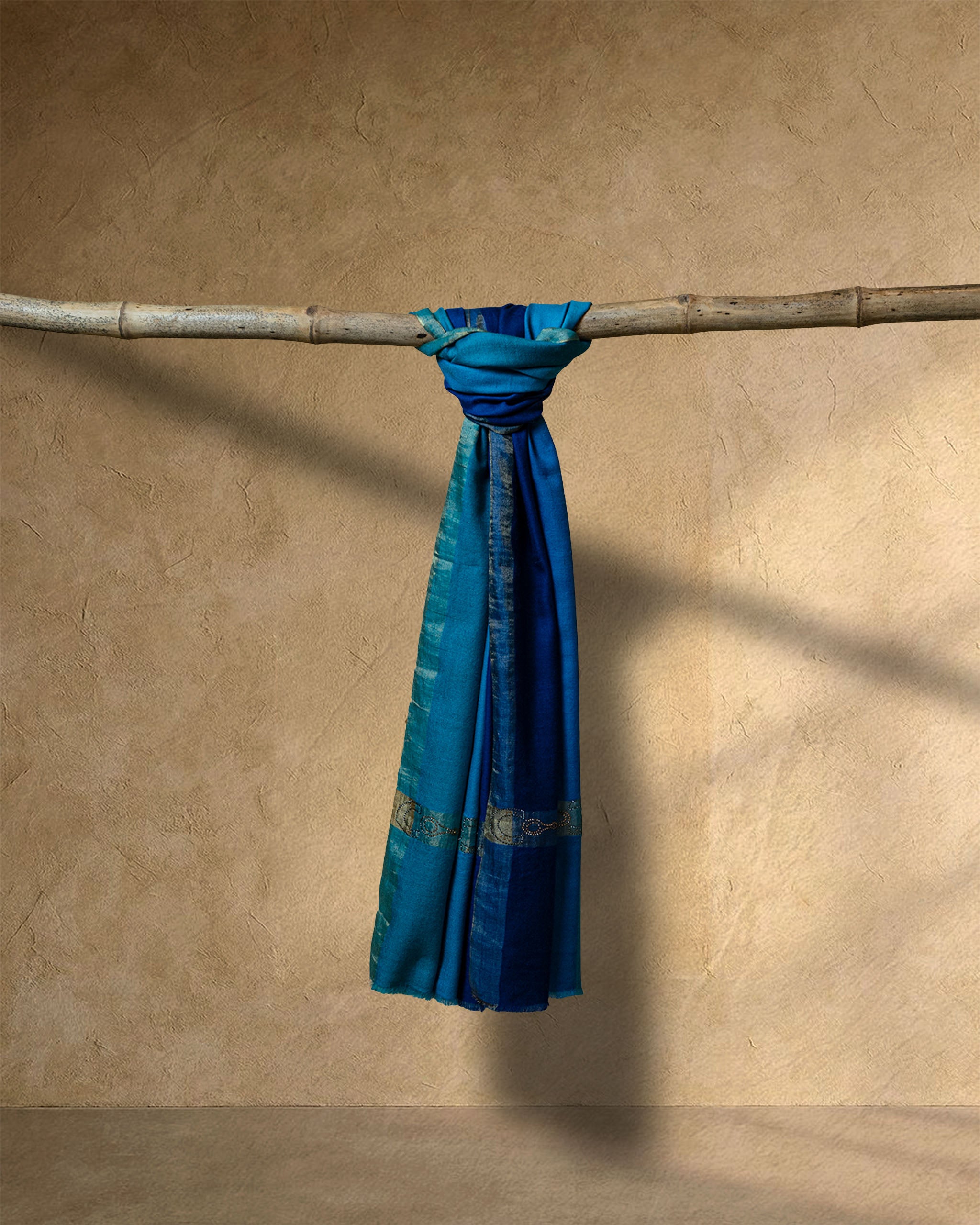 Plume Zari Cashmere Stole  Peacock Blue stole from the Ashwaa Equestrian collection
