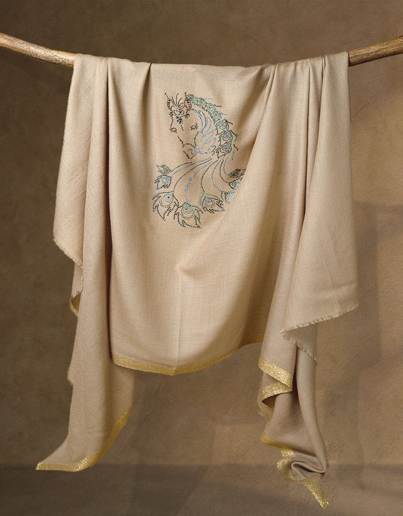 Plume Gilt Wool Shawl — Beige shawl from the Ashwaa Equestrian collection
