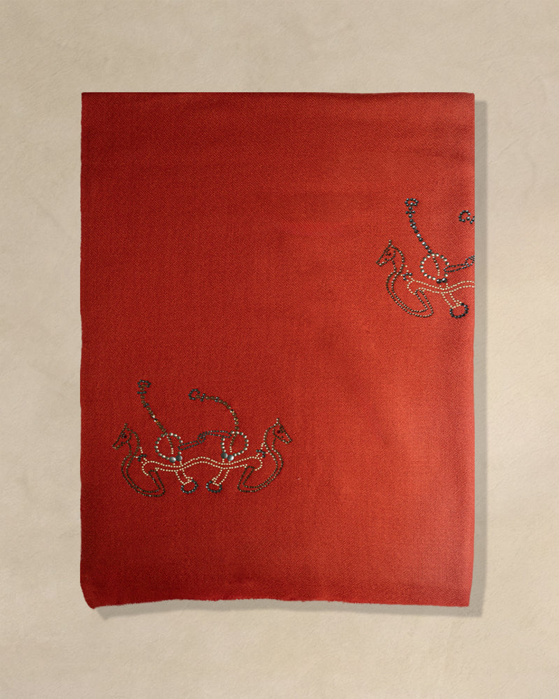 Pommel Ember Wool Stole — Coral stole from the Ashwaa Equestrian collection