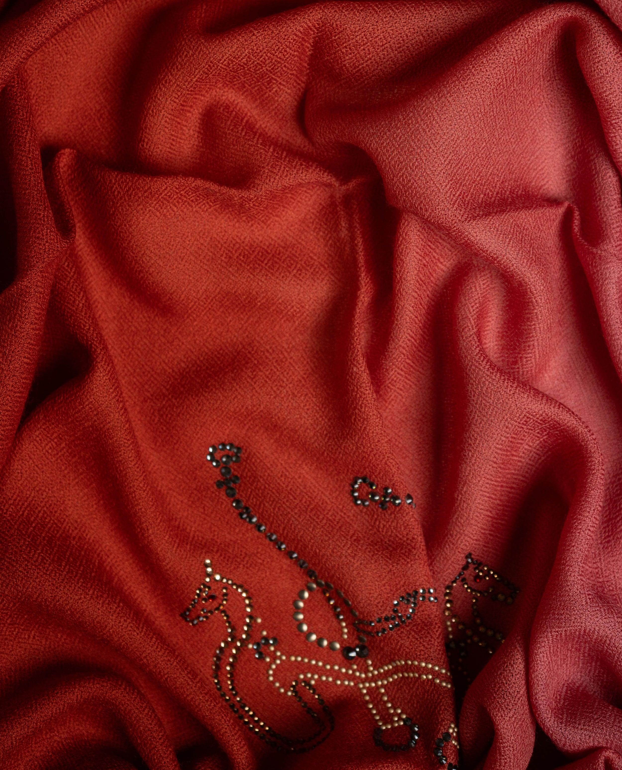 Pommel Ember Wool Stole — Coral stole from the Ashwaa Equestrian collection