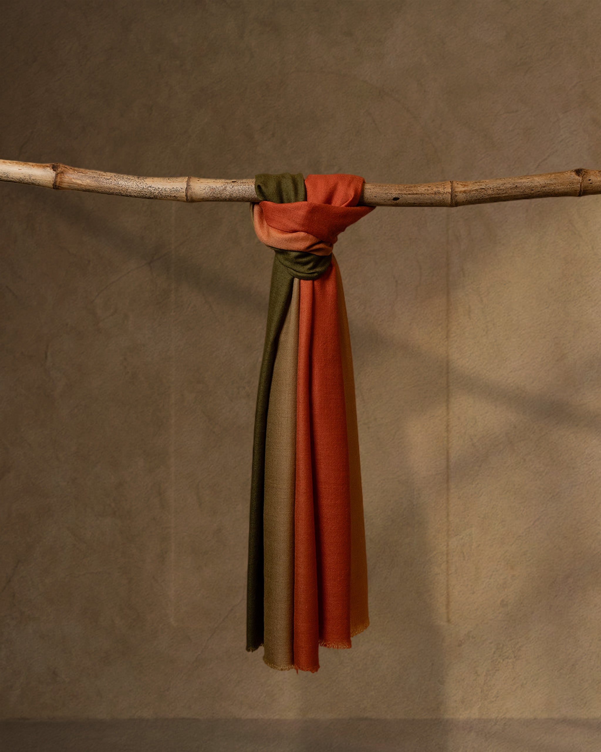 Grove Zari Cashmere Stole  Olive stole from the Ashwaa Sunrise collection
