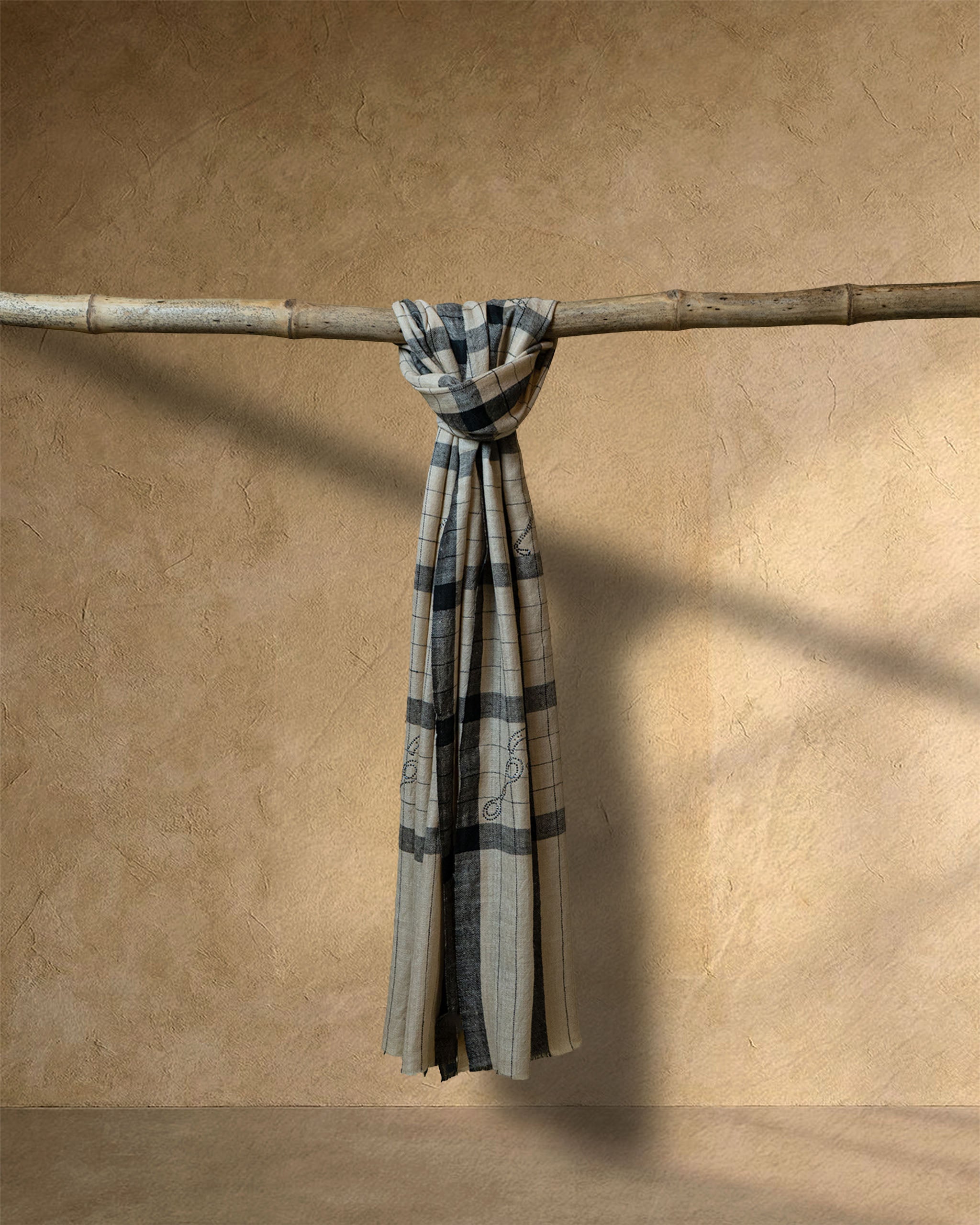 Sand Check Cashmere Stole  Beige stole from the Ashwaa Polo collection