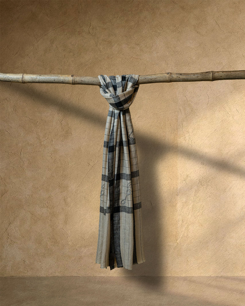 Sand Check Cashmere Stole  Beige stole from the Ashwaa Polo collection