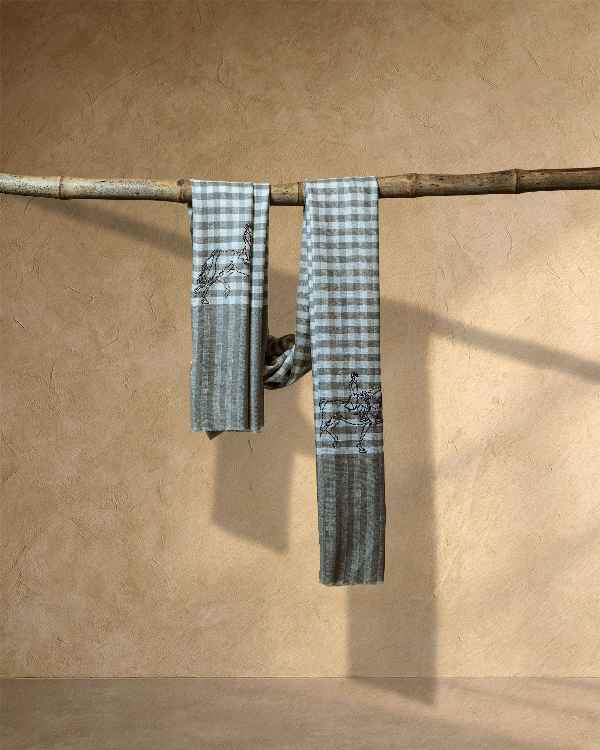 Parchment Stride Cashmere Stole  Beige stole from the Ashwaa Dressage collection