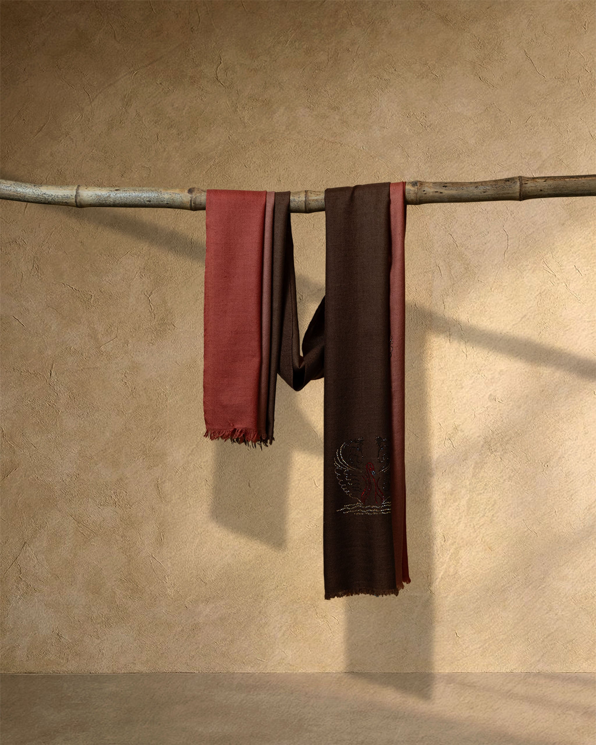 Mahogany Stride Cashmere Stole  Brown stole from the Ashwaa Equestrian collection