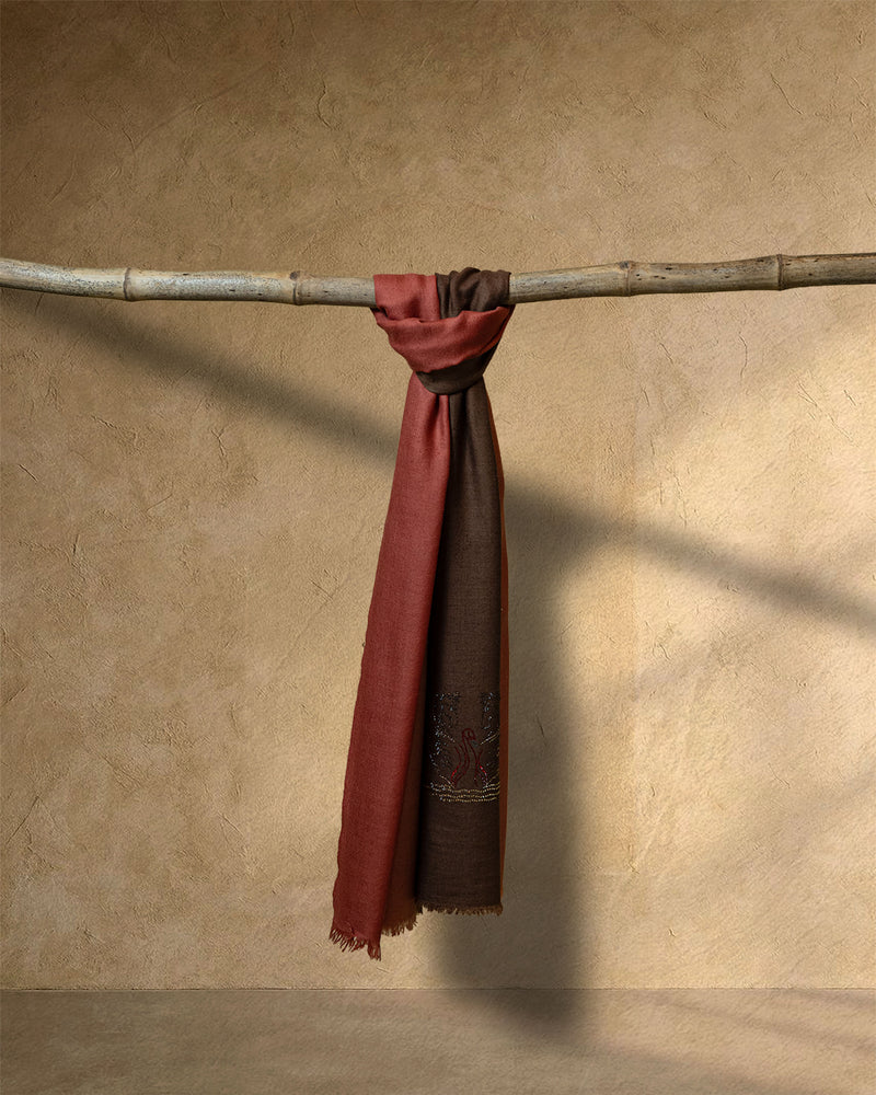 Mahogany Stride Cashmere Stole  Brown stole from the Ashwaa Equestrian collection