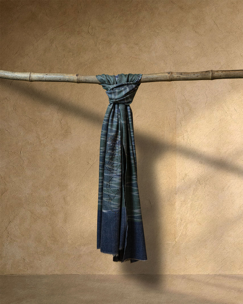 Olive Canter Cashmere Stole  Olive stole from the Ashwaa Show jumping collection
