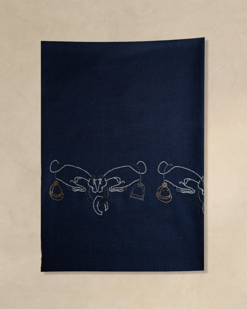 Vertical Gleam Wool Stole — Navy Blue stole from the Ashwaa Show Jumping collection