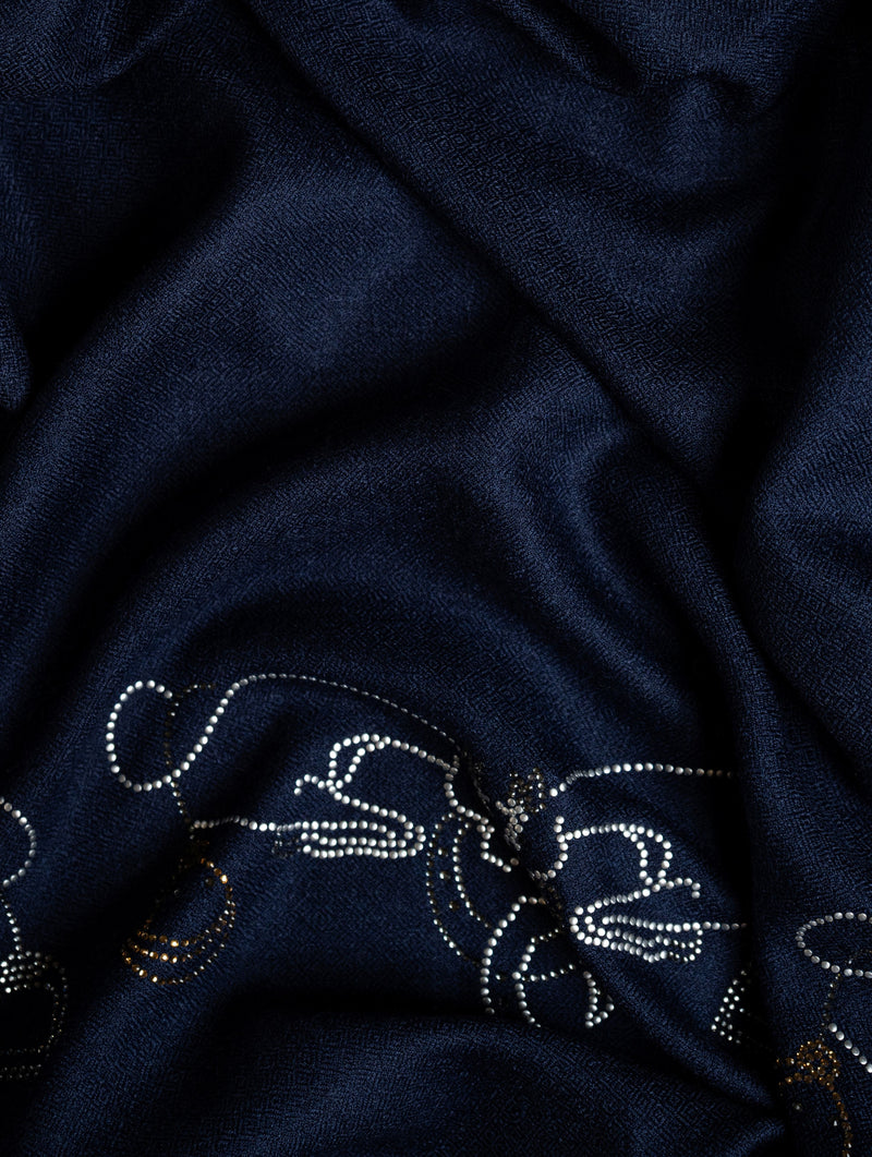Vertical Gleam Wool Stole — Navy Blue stole from the Ashwaa Show Jumping collection