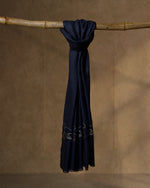 Vertical Gleam Wool Stole — Navy Blue stole from the Ashwaa Show Jumping collection