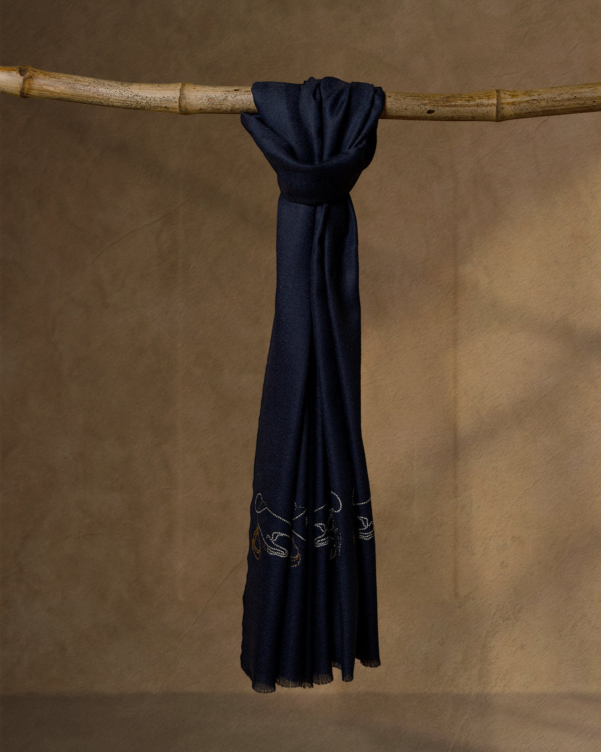 Vertical Gleam Wool Stole — Navy Blue stole from the Ashwaa Show Jumping collection