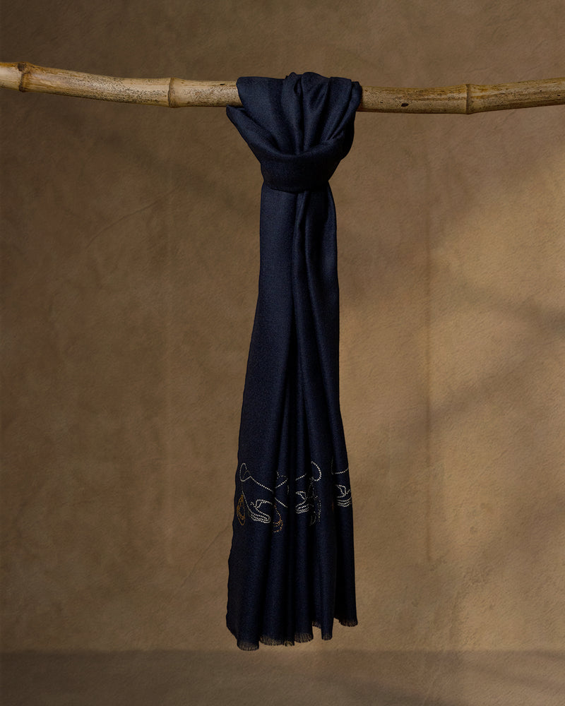 Vertical Gleam Wool Stole — Navy Blue stole from the Ashwaa Show Jumping collection