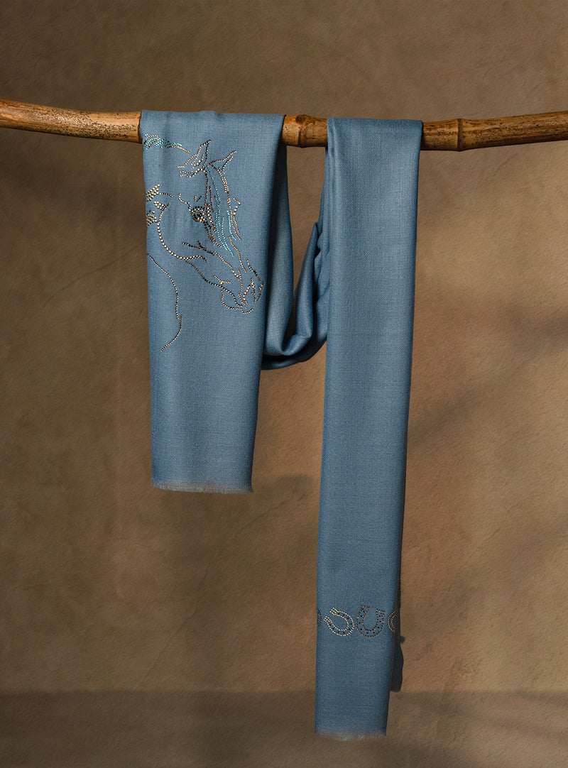 Forelock Gleam Wool Stole — Sky Blue stole from the Ashwaa Equestrian collection