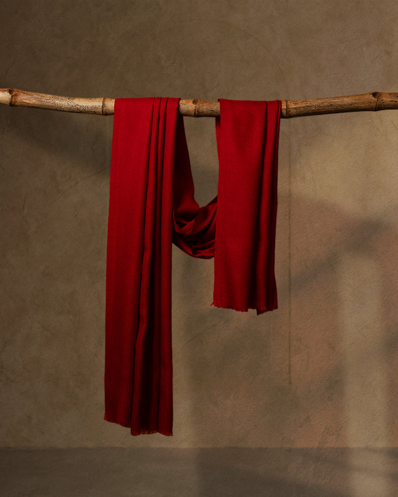 Crimson Gallop Wool Stole  Red stole from the Ashwaa Sunrise collection