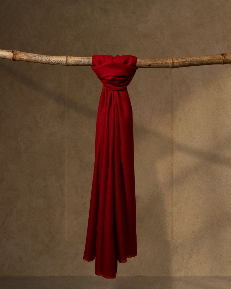 Crimson Gallop Wool Stole  Red stole from the Ashwaa Sunrise collection