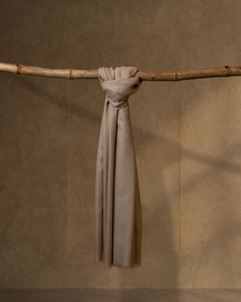 Barley Pace Wool Stole  Beige stole from the Ashwaa Sunrise collection