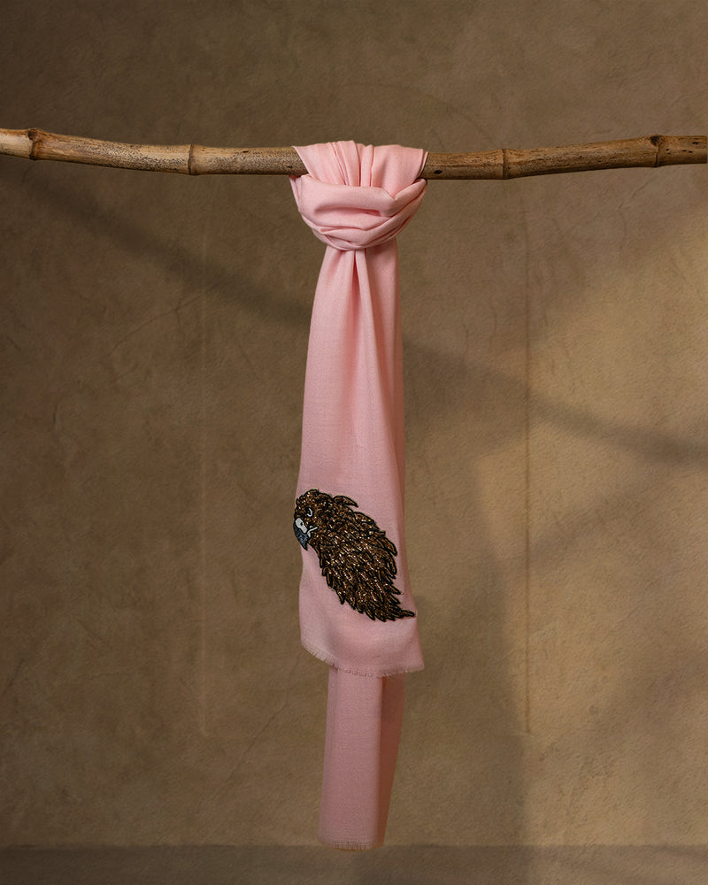 Petal Spur Wool Stole  Baby Pink stole from the Ashwaa Sunrise collection