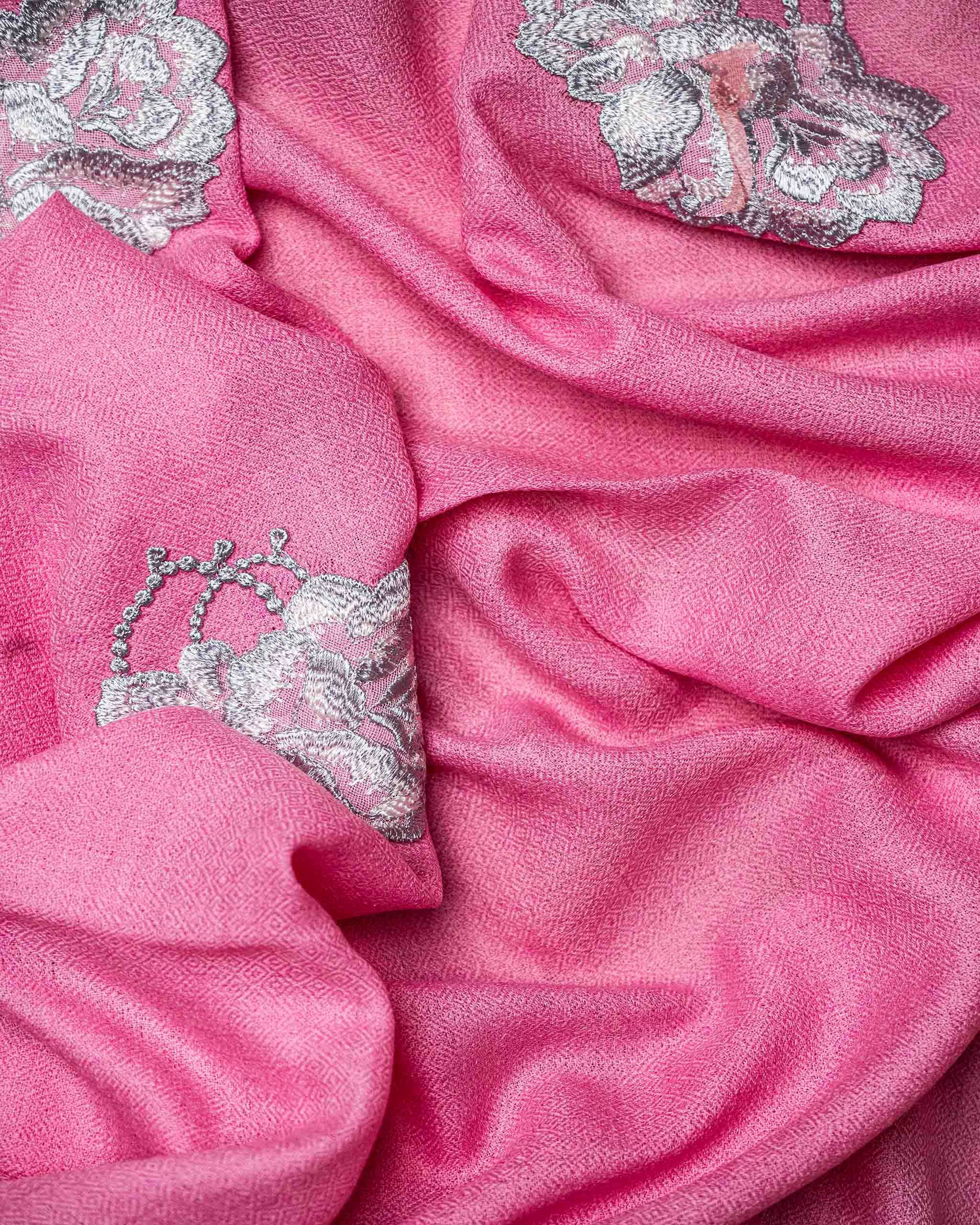 Pink Frill Wool Stole  Pink stole from the Ashwaa Sunrise collection