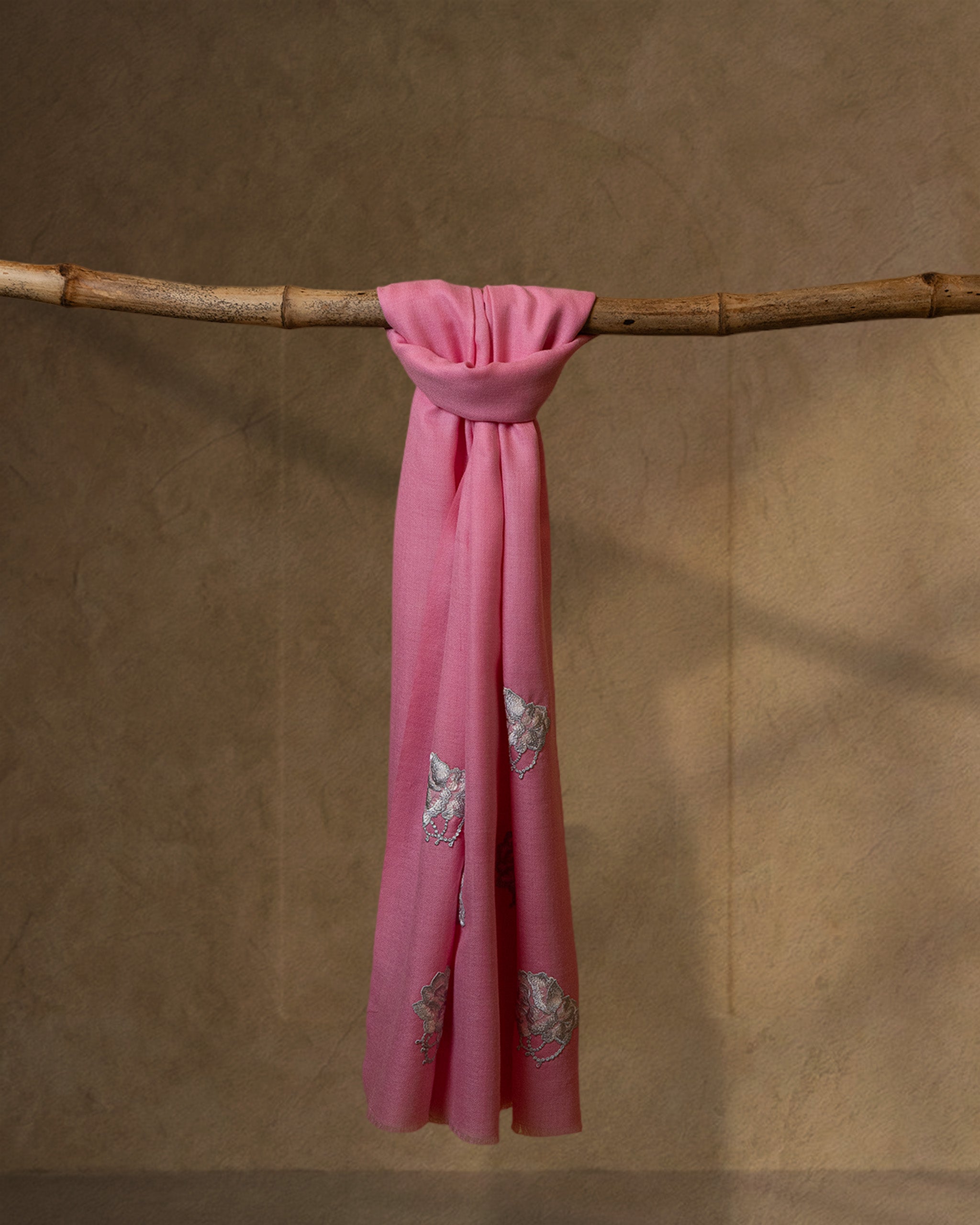 Pink Frill Wool Stole  Pink stole from the Ashwaa Sunrise collection